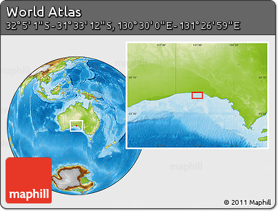 Physical Location Map of the Area around 31° 49' 7" S, 130° 58' 29" E