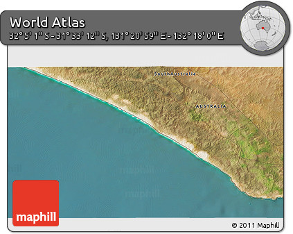 Satellite 3D Map of the Area around 31° 49' 7" S, 131° 49' 29" E
