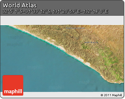 Satellite 3D Map of the Area around 31° 49' 7" S, 131° 49' 29" E