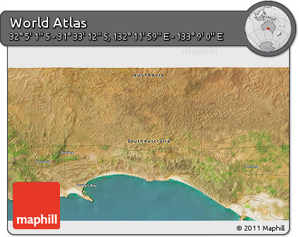 Satellite 3D Map of the Area around 31° 49' 7" S, 132° 40' 30" E