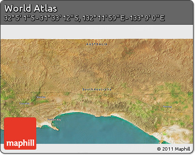 Satellite 3D Map of the Area around 31° 49' 7" S, 132° 40' 30" E