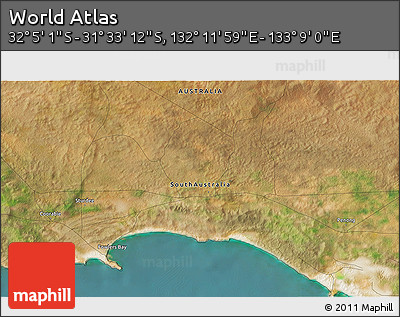 Satellite 3D Map of the Area around 31° 49' 7" S, 132° 40' 30" E