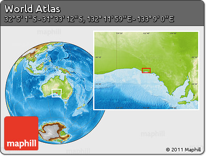 Physical Location Map of the Area around 31° 49' 7" S, 132° 40' 30" E