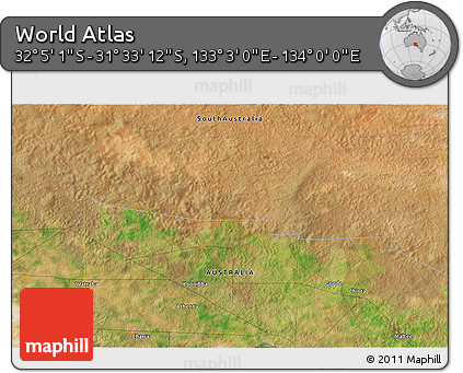 Satellite 3D Map of the Area around 31° 49' 7" S, 133° 31' 30" E