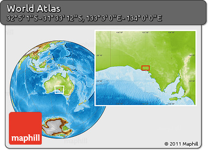 Physical Location Map of the Area around 31° 49' 7" S, 133° 31' 30" E