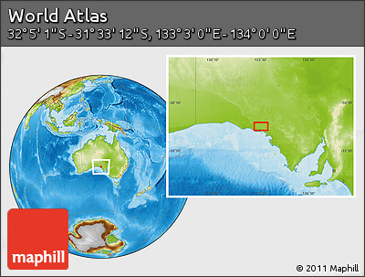 Physical Location Map of the Area around 31° 49' 7" S, 133° 31' 30" E