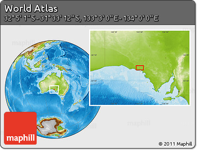 Physical Location Map of the Area around 31° 49' 7" S, 133° 31' 30" E