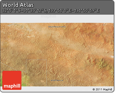 Satellite 3D Map of the Area around 31° 49' 7" S, 134° 22' 30" E