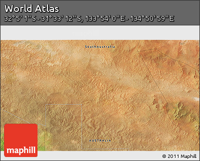 Satellite 3D Map of the Area around 31° 49' 7" S, 134° 22' 30" E