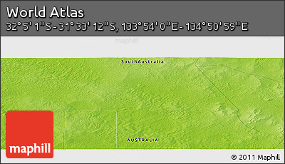 Physical Panoramic Map of the Area around 31° 49' 7" S, 134° 22' 30" E