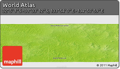 Physical Panoramic Map of the Area around 31° 49' 7" S, 134° 22' 30" E