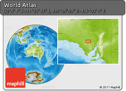 Physical Location Map of the Area around 31° 49' 7" S, 136° 4' 29" E