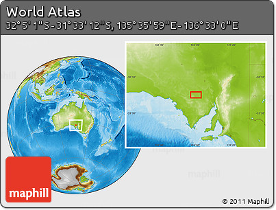 Physical Location Map of the Area around 31° 49' 7" S, 136° 4' 29" E