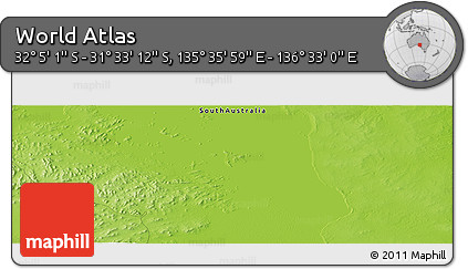 Physical Panoramic Map of the Area around 31° 49' 7" S, 136° 4' 29" E