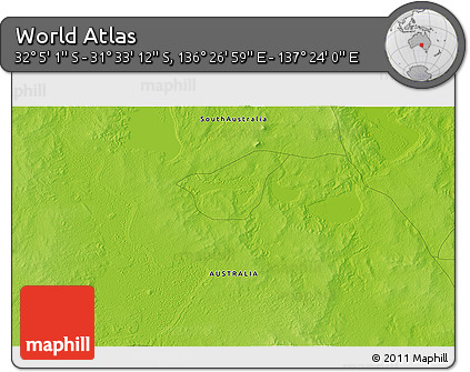 Physical 3D Map of the Area around 31° 49' 7" S, 136° 55' 30" E