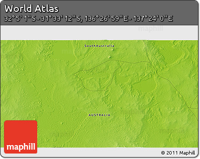 Physical 3D Map of the Area around 31° 49' 7" S, 136° 55' 30" E