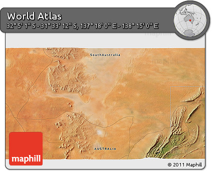 Satellite 3D Map of the Area around 31° 49' 7" S, 137° 46' 30" E