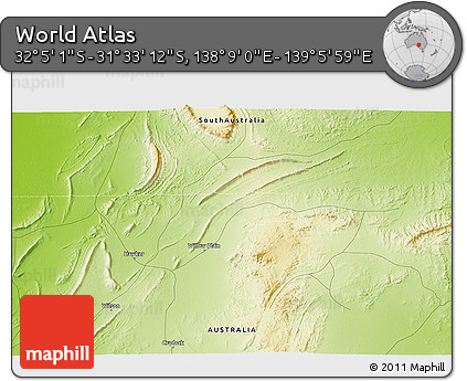 Physical 3D Map of the Area around 31° 49' 7" S, 138° 37' 30" E