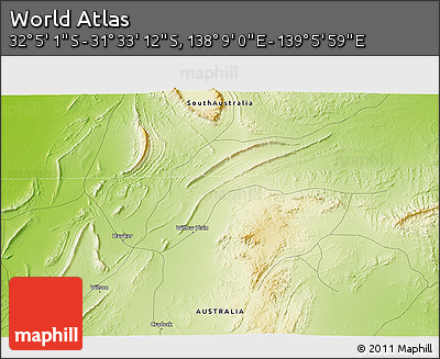 Physical 3D Map of the Area around 31° 49' 7" S, 138° 37' 30" E