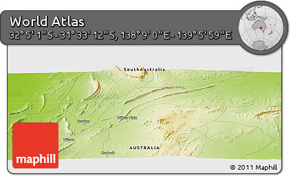 Physical Panoramic Map of the Area around 31° 49' 7" S, 138° 37' 30" E