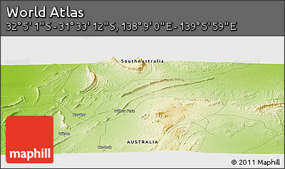 Physical Panoramic Map of the Area around 31° 49' 7" S, 138° 37' 30" E