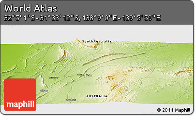 Physical Panoramic Map of the Area around 31° 49' 7" S, 138° 37' 30" E