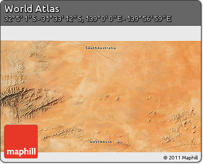 Satellite 3D Map of the Area around 31° 49' 7" S, 139° 28' 29" E