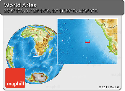 Physical Location Map of the Area around 31° 49' 7" S, 13° 40' 30" E