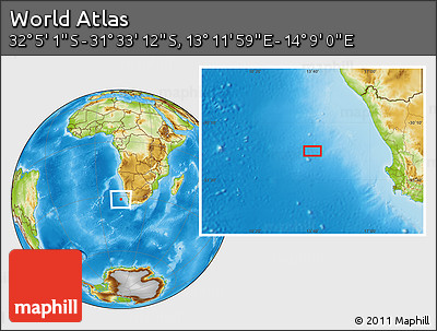 Physical Location Map of the Area around 31° 49' 7" S, 13° 40' 30" E