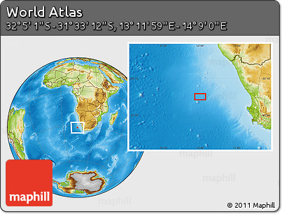 Physical Location Map of the Area around 31° 49' 7" S, 13° 40' 30" E