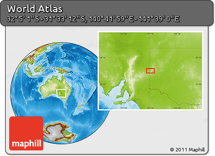 Physical Location Map of the Area around 31° 49' 7" S, 141° 10' 30" E