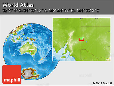 Physical Location Map of the Area around 31° 49' 7" S, 141° 10' 30" E