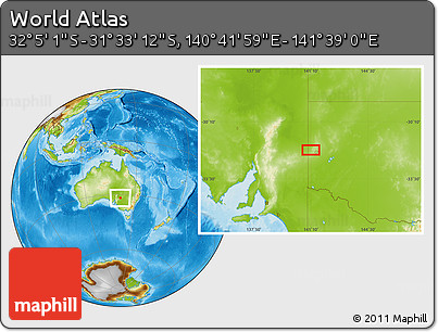 Physical Location Map of the Area around 31° 49' 7" S, 141° 10' 30" E