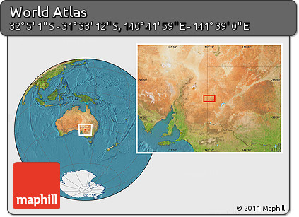 Satellite Location Map of the Area around 31° 49' 7" S, 141° 10' 30" E