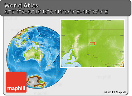 Physical Location Map of the Area around 31° 49' 7" S, 142° 1' 30" E