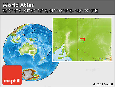 Physical Location Map of the Area around 31° 49' 7" S, 142° 1' 30" E