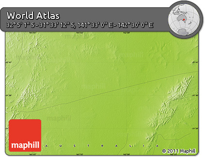Physical Map of the Area around 31° 49' 7" S, 142° 1' 30" E