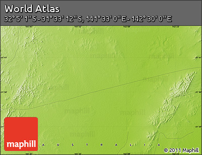 Physical Map of the Area around 31° 49' 7" S, 142° 1' 30" E