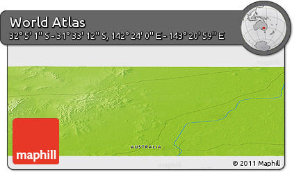 Physical Panoramic Map of the Area around 31° 49' 7" S, 142° 52' 30" E