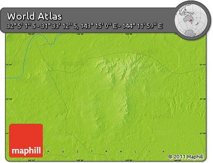 Physical Map of the Area around 31° 49' 7" S, 143° 43' 29" E