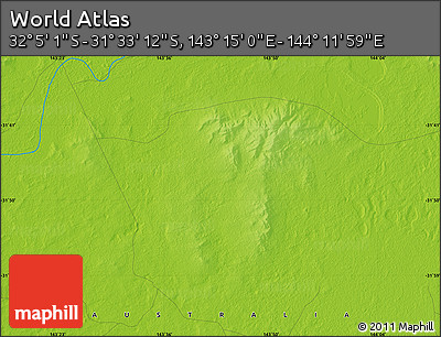 Physical Map of the Area around 31° 49' 7" S, 143° 43' 29" E
