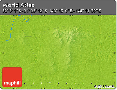 Physical Map of the Area around 31° 49' 7" S, 143° 43' 29" E
