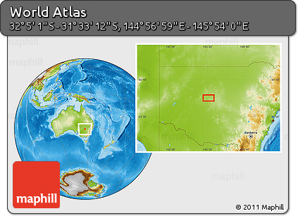 Physical Location Map of the Area around 31° 49' 7" S, 145° 25' 30" E