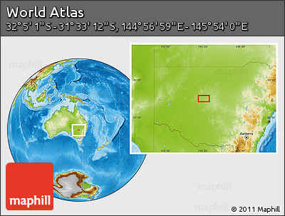 Physical Location Map of the Area around 31° 49' 7" S, 145° 25' 30" E