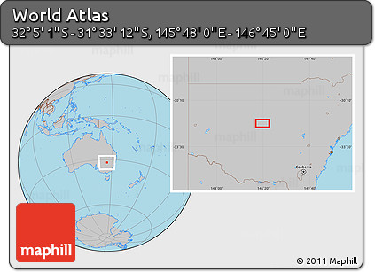 Gray Location Map of the Area around 31° 49' 7" S, 146° 16' 30" E