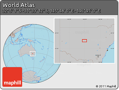 Gray Location Map of the Area around 31° 49' 7" S, 146° 16' 30" E