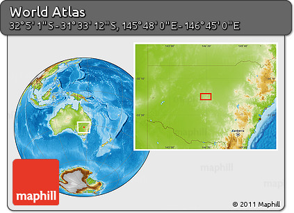 Physical Location Map of the Area around 31° 49' 7" S, 146° 16' 30" E