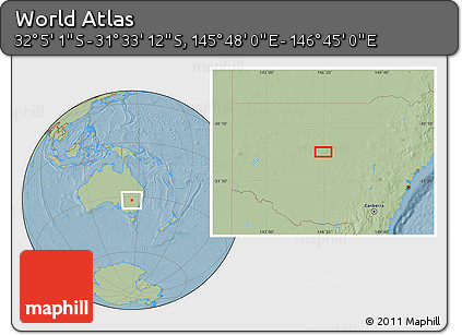 Savanna Style Location Map of the Area around 31° 49' 7" S, 146° 16' 30" E, hill shading