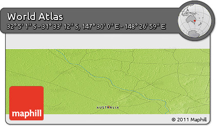 Physical Panoramic Map of the Area around 31° 49' 7" S, 147° 58' 29" E