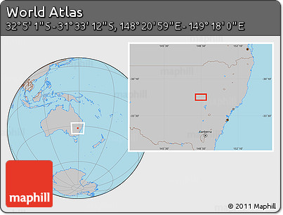 Gray Location Map of the Area around 31° 49' 7" S, 148° 49' 29" E